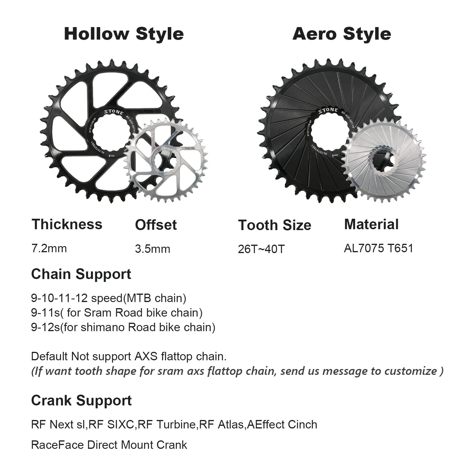 STONE Round Chainring Direct Mount RaceFace Cinch 30–38T, 3.5mm Offset, 7075
