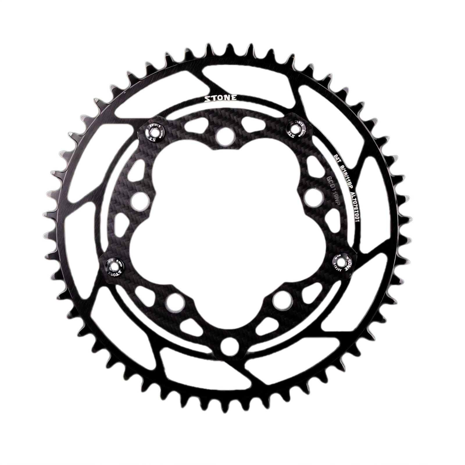 Stone 110BCD 5-Bolt Round Chainring, 4mm Offset, Fits Rotor, 42–60T
