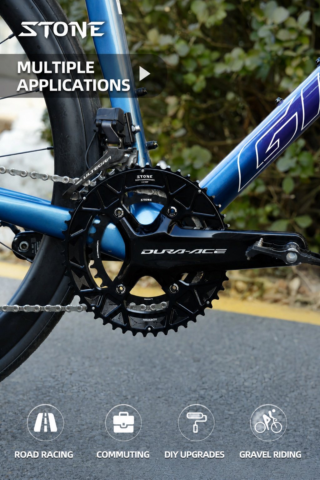 Stone 110bcd Round Double Chainring for Shimano 105 R7000 R7100 UT R8000 R8100 DA R9100 R9200 Di2 Road Bike 58 55 54 53 52 50 36T 39 40 34 48 46T