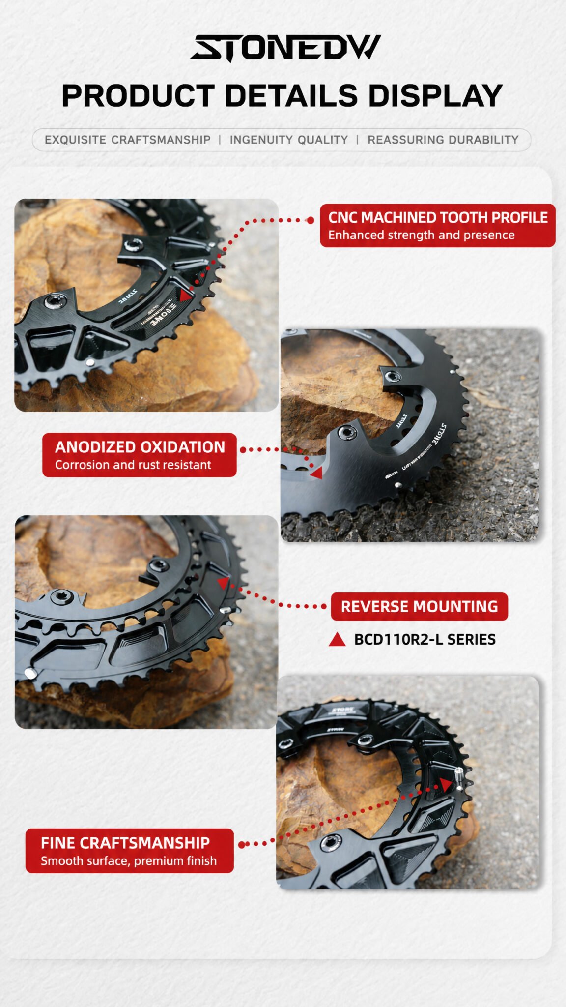 Stone 110bcd Round Double Chainring for Shimano 105 R7000 R7100 UT R8000 R8100 DA R9100 R9200 Di2 Road Bike 58 55 54 53 52 50 36T 39 40 34 48 46T