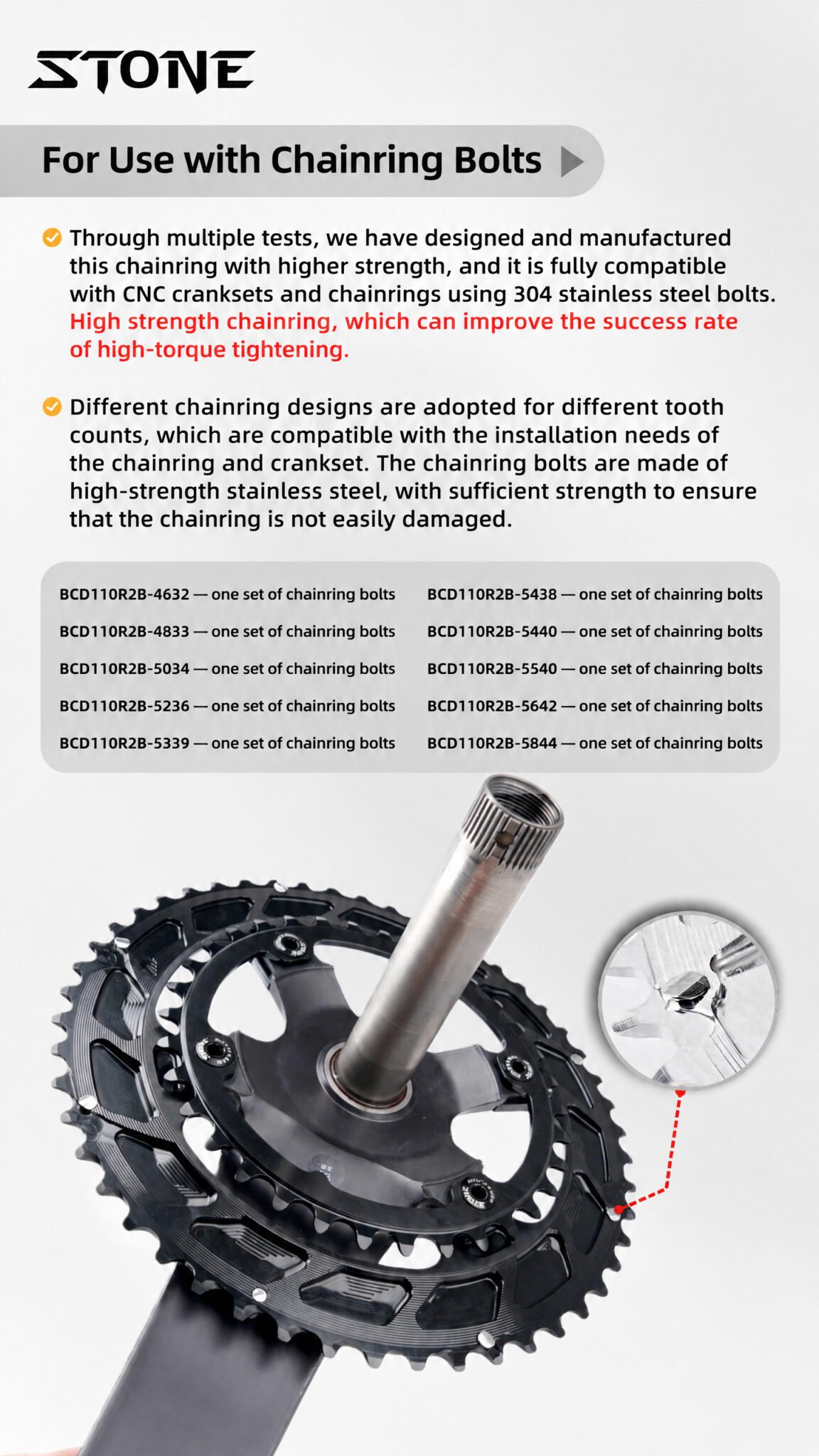 Stone 110bcd Round Double Chainring for Shimano 105 R7000 R7100 UT R8000 R8100 DA R9100 R9200 Di2 Road Bike 58 55 54 53 52 50 36T 39 40 34 48 46T