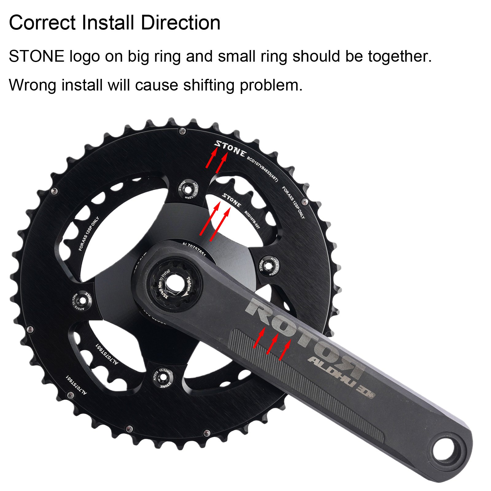 STONE SRAM Rival AXS Flattop 12S 13S用 107BCD ダブルチェーンリング