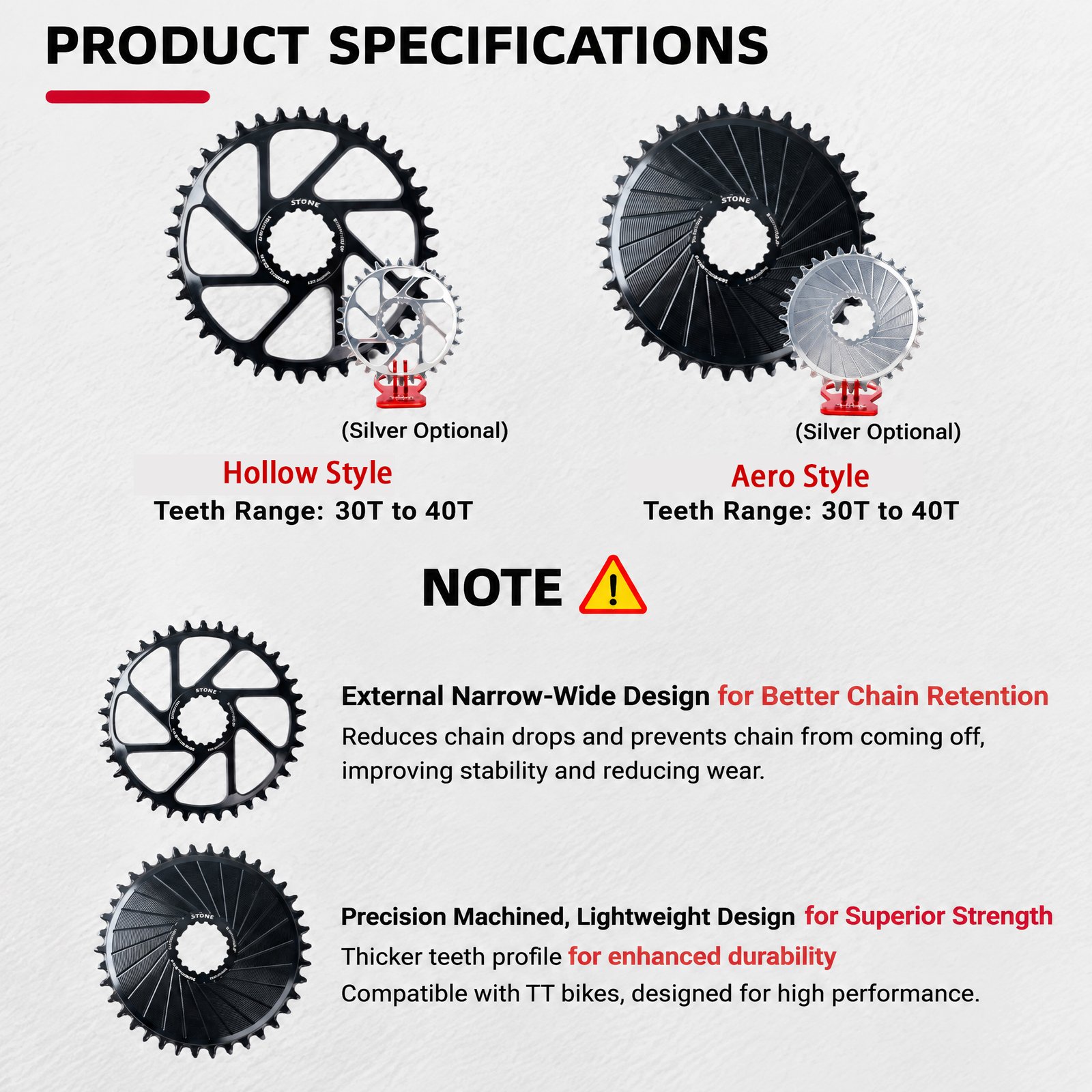 STONE Direct Mount Chainring for SISL2 & FSA Comet Cranks – 3mm Offset, 30–40T