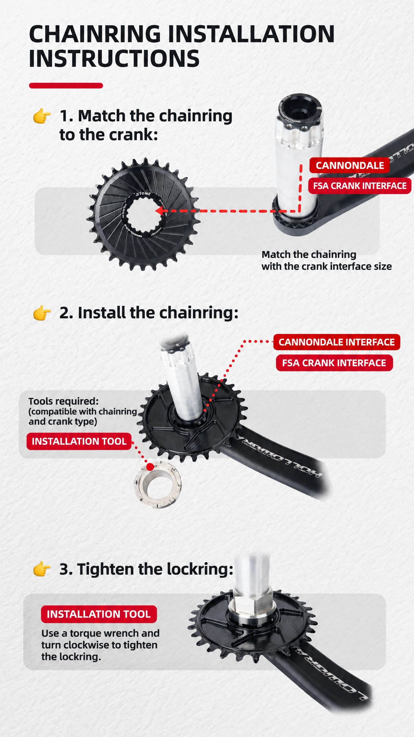 STONE Direct Mount Chainring for SISL2 & FSA Comet Cranks – 3mm Offset, 30–40T