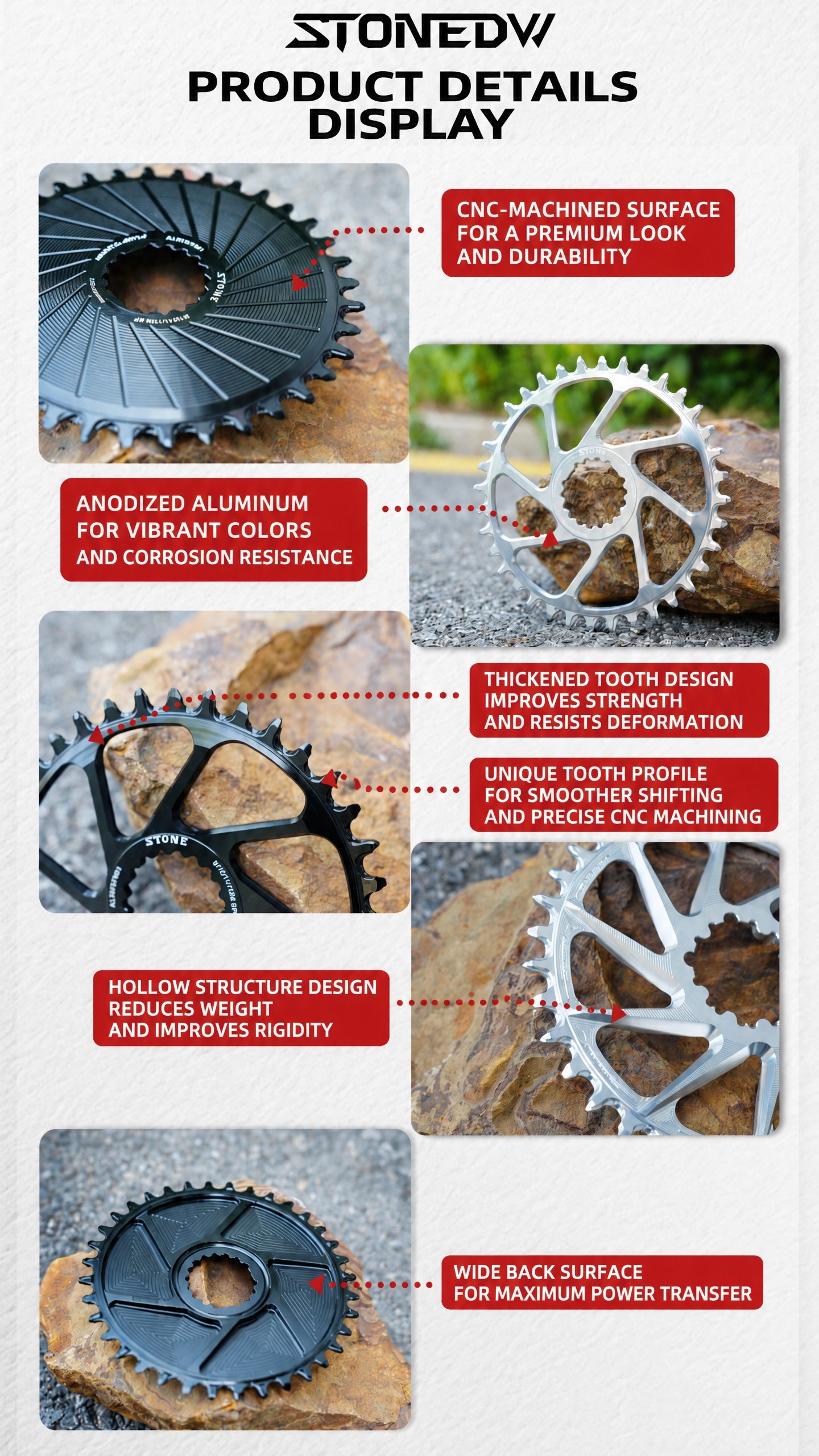 STONE Direct Mount Chainring for SISL2 & FSA Comet Cranks – 3mm Offset, 30–40T