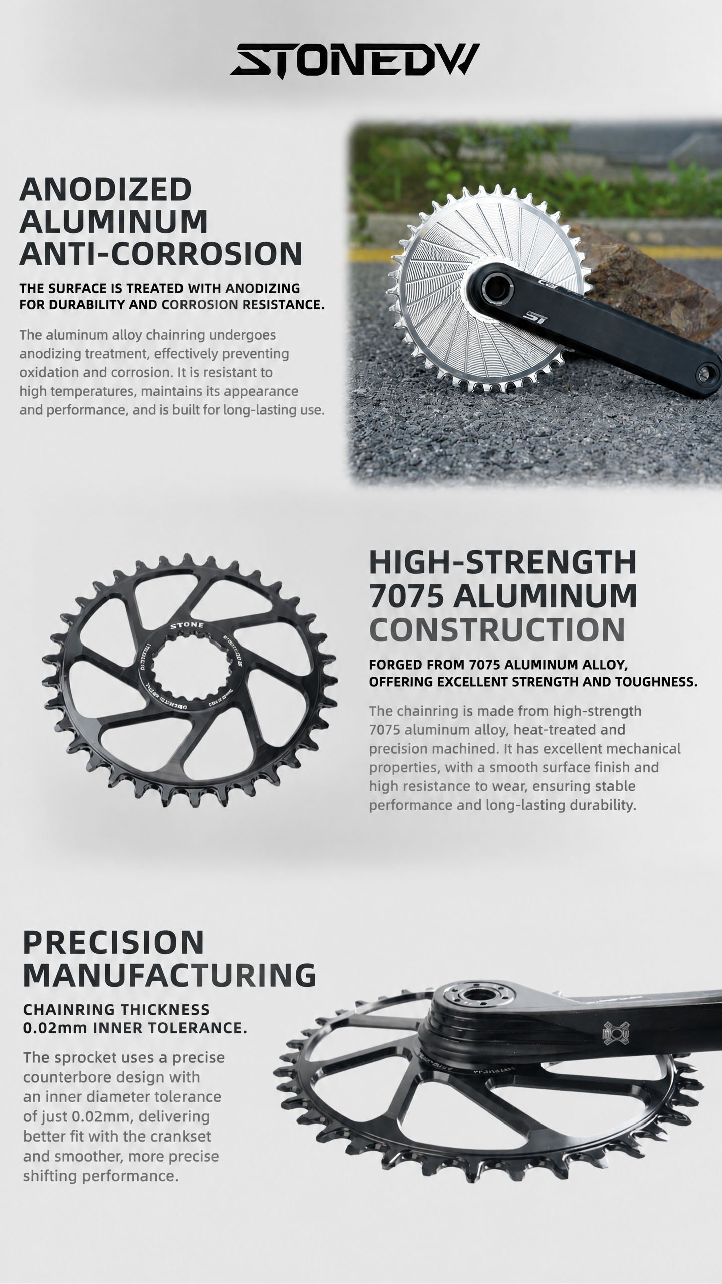 STONE Direct Mount Chainring for SISL2 & FSA Comet Cranks – 3mm Offset, 30–40T