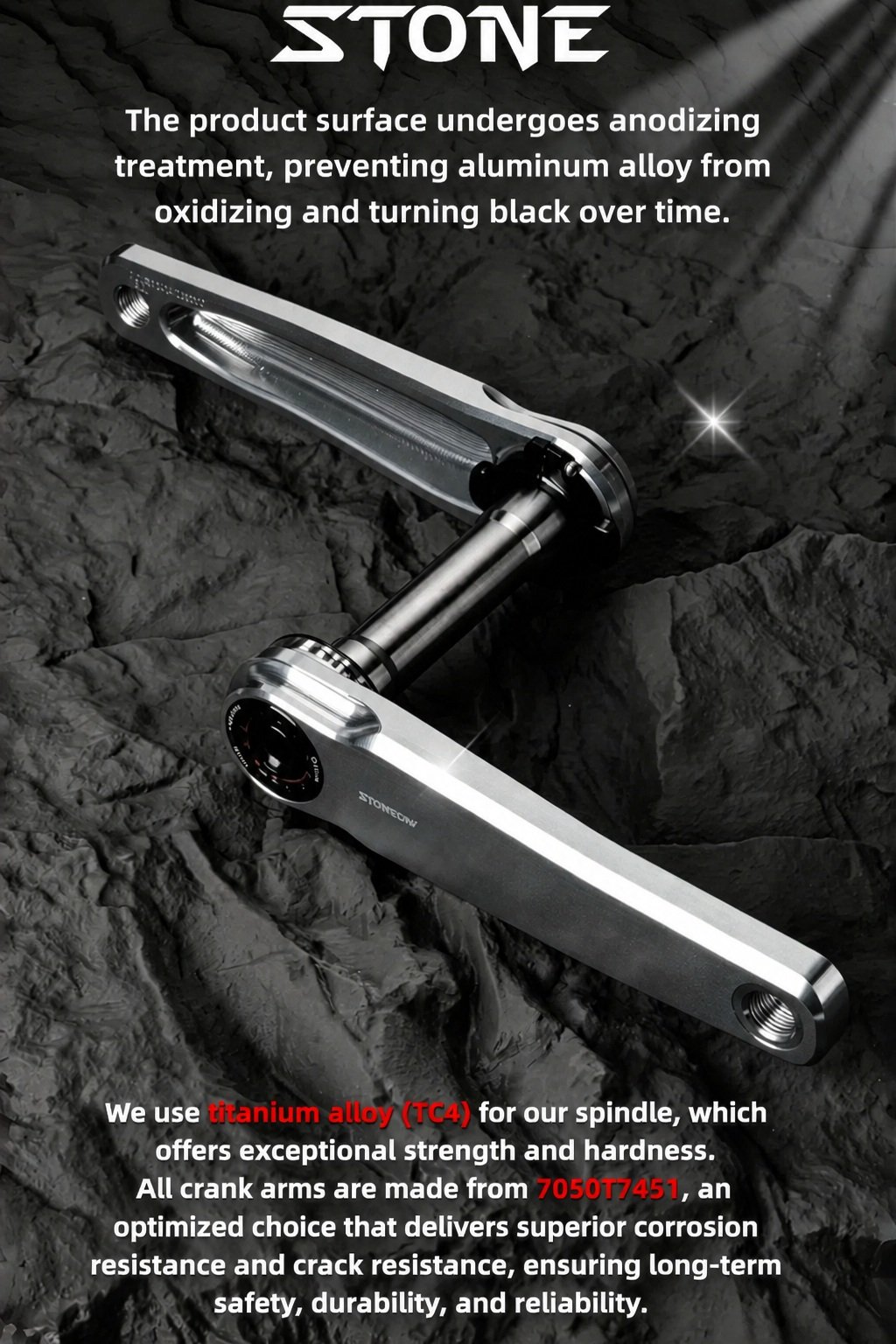 STONE Road Bike Crankset Easton Interface 7075 Aluminum CNC Crank Arms with TC4 Titanium Spindle FC-RD005 10 STONE FC-RD005 crankset installation guide