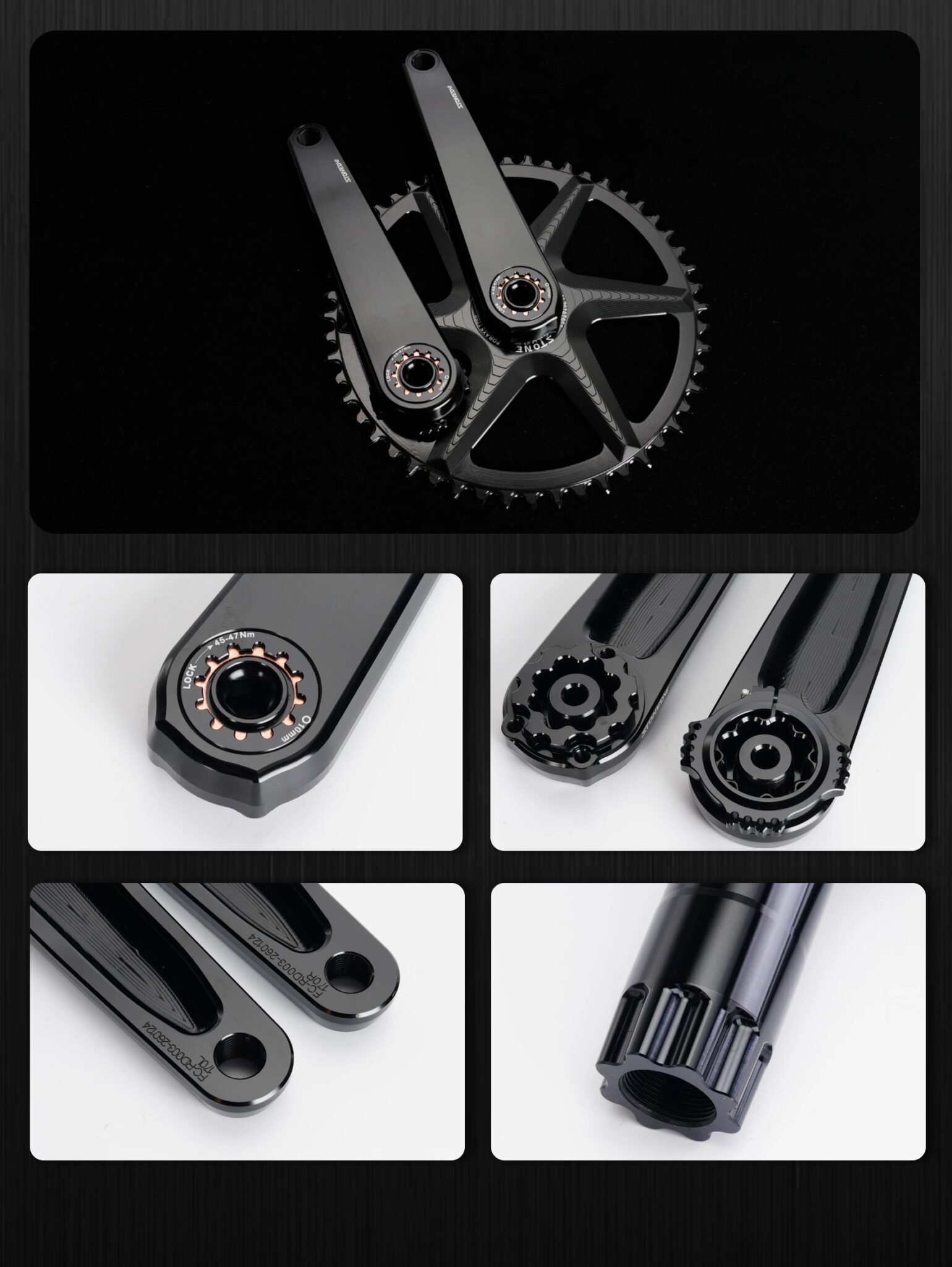 STONE Road Bike 3-Bolt Crankset | CNC Aluminum Racing Crank Arms | 7075 / 7050 Alloy | 155–175mm DUB 29mm FC-RD003 gravel bike