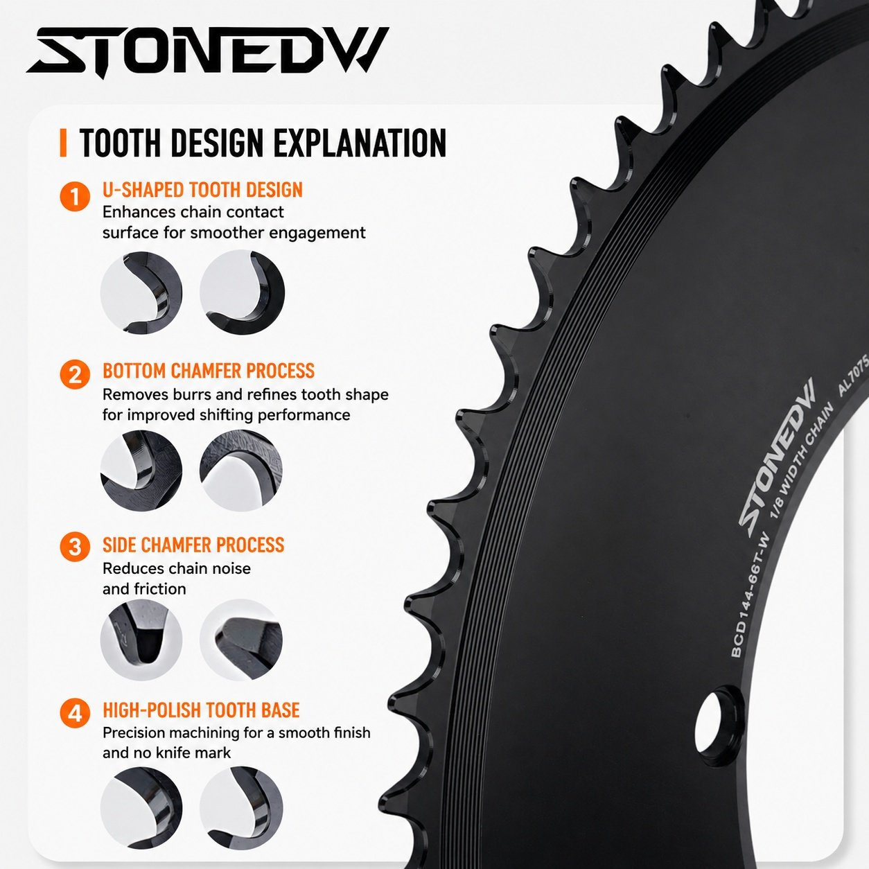 STONE 144bcd 60T-72T Fixed Gear Chainring 5mm thickness enhanced AL7075 T651 CNC Anodized Track Bike fixie Single Speed Chainwheel 1/8 Chain