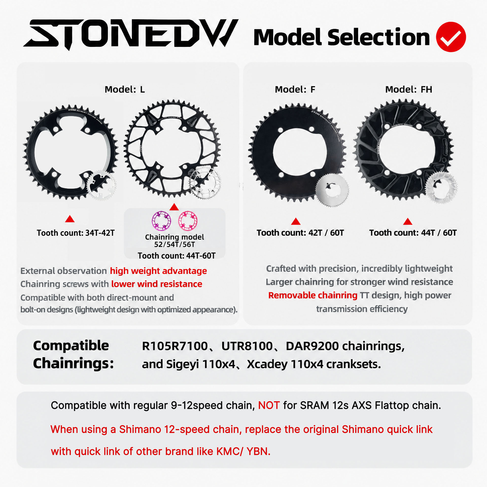 STONE Purple Rose Pink 110BCD Round Narrow Wide Chainring for Shimano R7100 R8100 R9200 R9100 R8000 R7000 52T 54T 56T 1x Road Bike Chainring 9-12 Speed