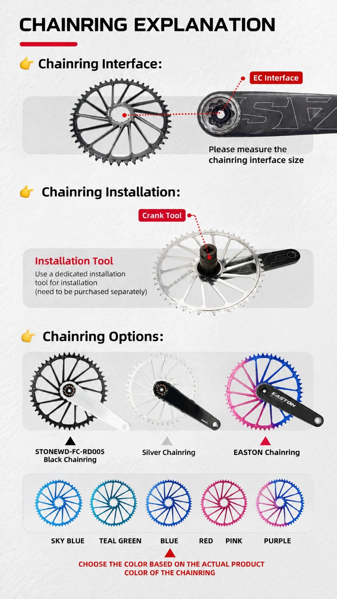 STONE Round Direct Mount Chainring 4mm Offset for Easton EC90 EC90SL CINCH Crankset Road Gravel Folding Bike 9 10 11 12 Speed 38T 40T 42T 46T 48T 50T 52T 54T 56T 58T